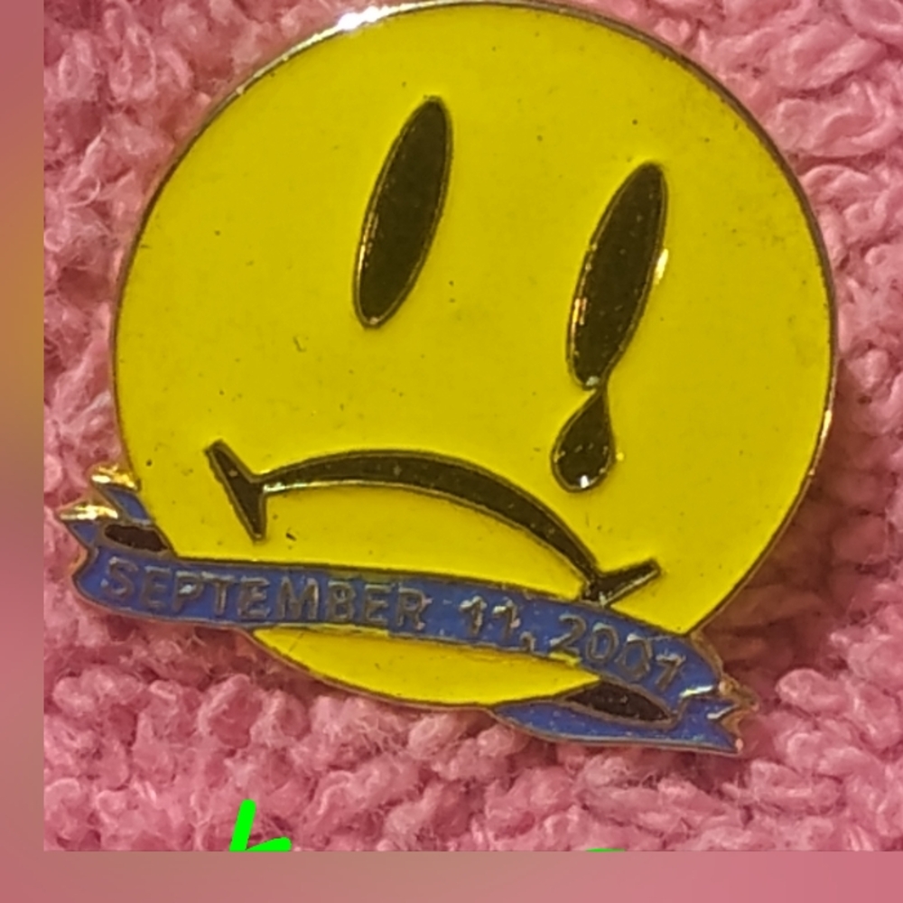 Yellow Sad Face Pin with Blue Banner